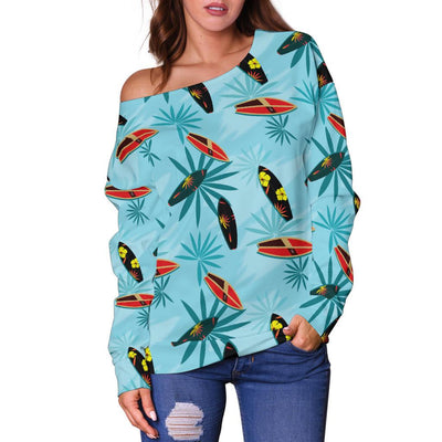 Surfboard Themed Pattern Off Shoulder Sweatshirt