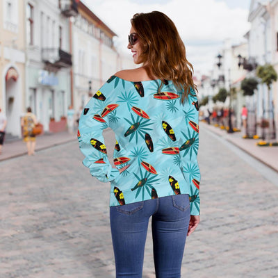 Surfboard Themed Pattern Off Shoulder Sweatshirt