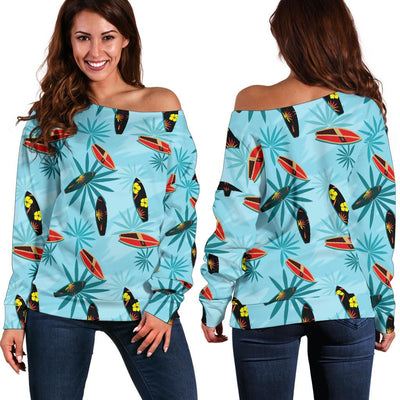 Surfboard Themed Pattern Off Shoulder Sweatshirt