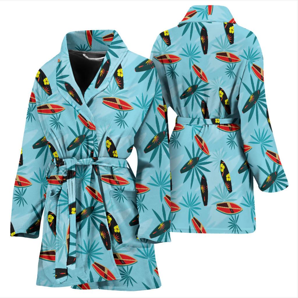 Surfboard Themed Pattern Women Bath Robe-JTAMIGO.COM