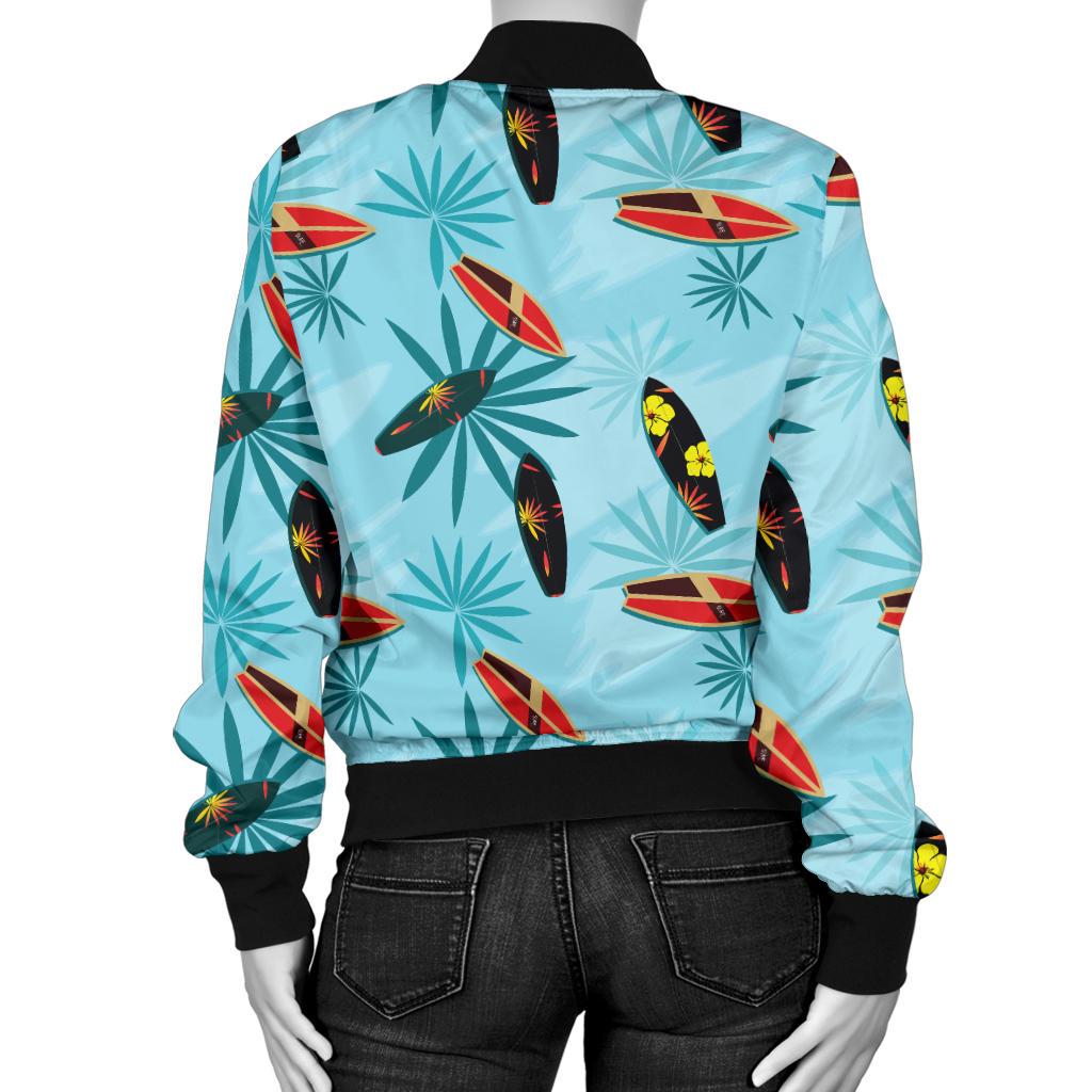 Surfboard Themed Pattern Women Casual Bomber Jacket