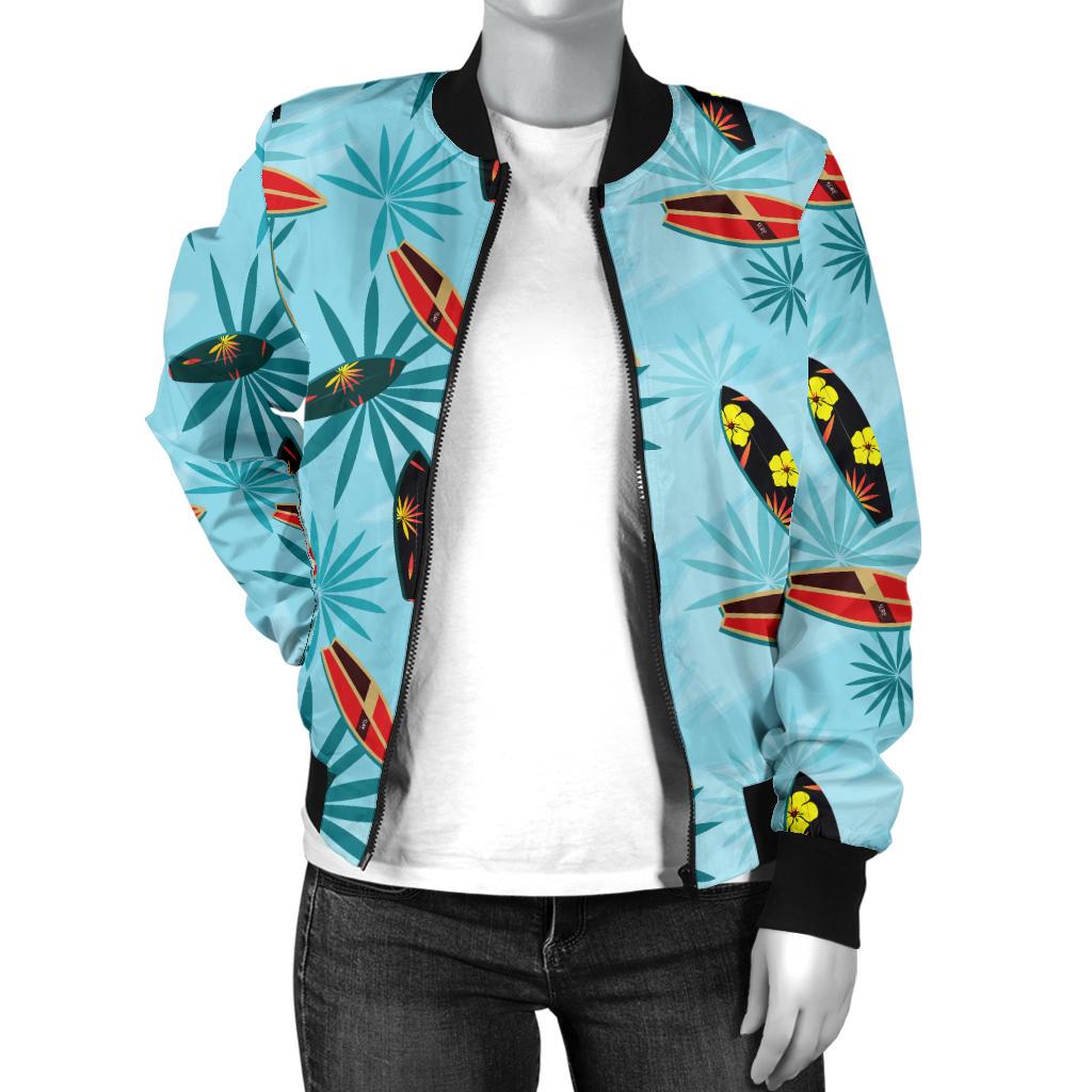 Surfboard Themed Pattern Women Casual Bomber Jacket