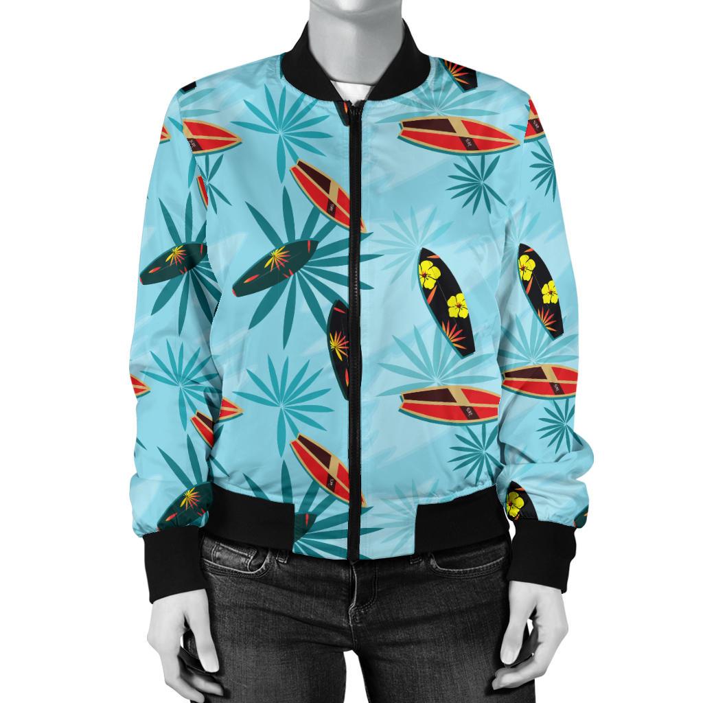 Surfboard Themed Pattern Women Casual Bomber Jacket