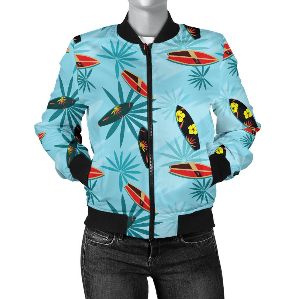 Surfboard Themed Pattern Women Casual Bomber Jacket
