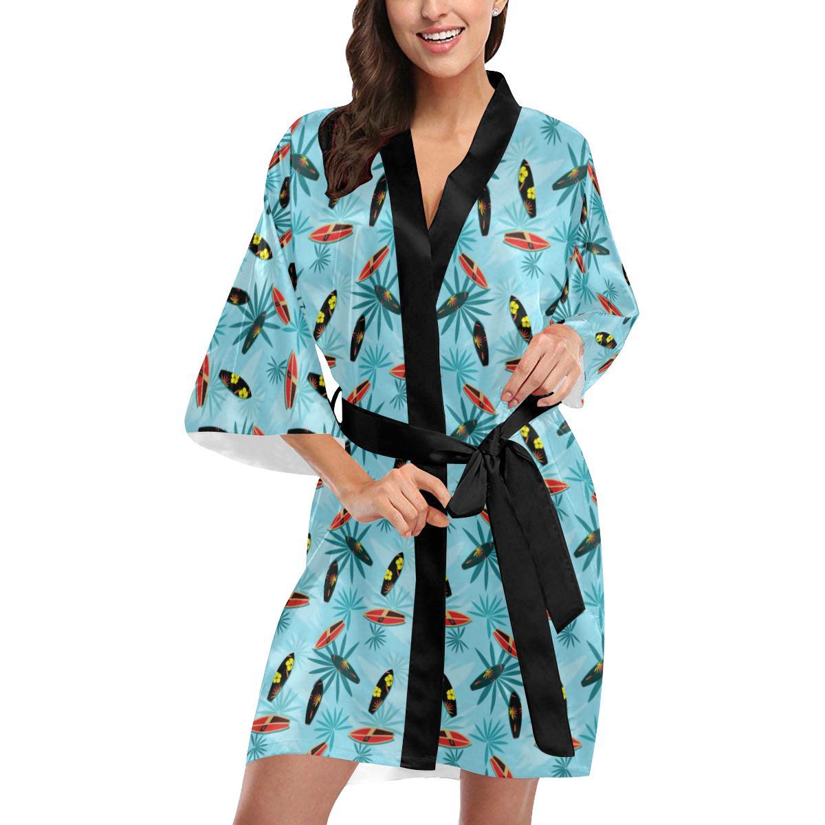 Surfboard Themed Pattern Women Short Kimono Robe