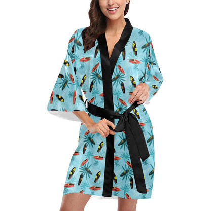 Surfboard Themed Pattern Women Short Kimono Robe