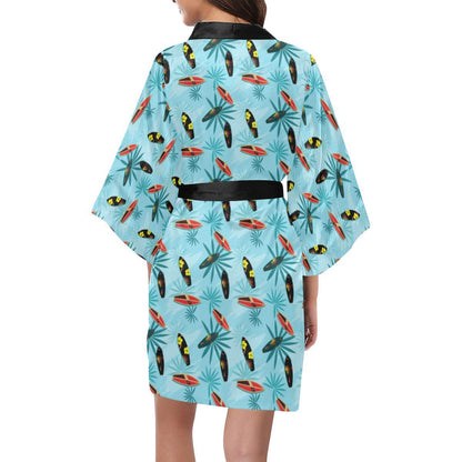 Surfboard Themed Pattern Women Short Kimono Robe