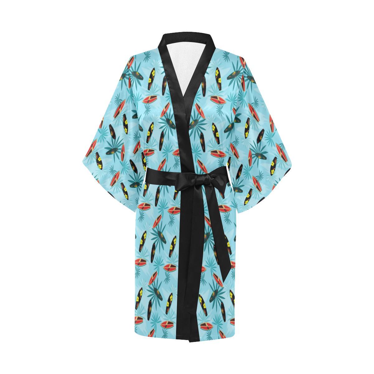 Surfboard Themed Pattern Women Short Kimono Robe