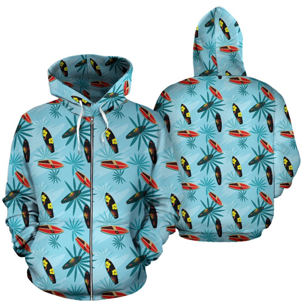 Surfboard Themed Pattern Zip Up Hoodie