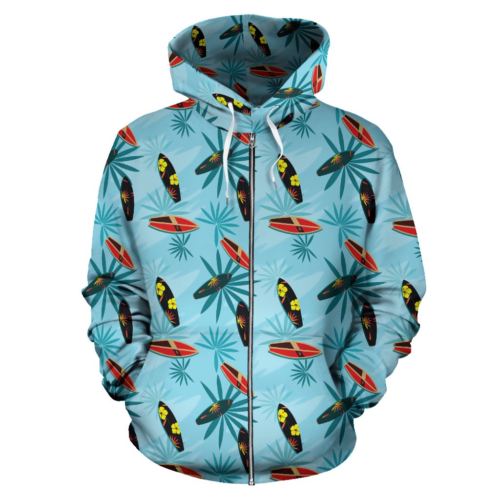 Surfboard Themed Pattern Zip Up Hoodie