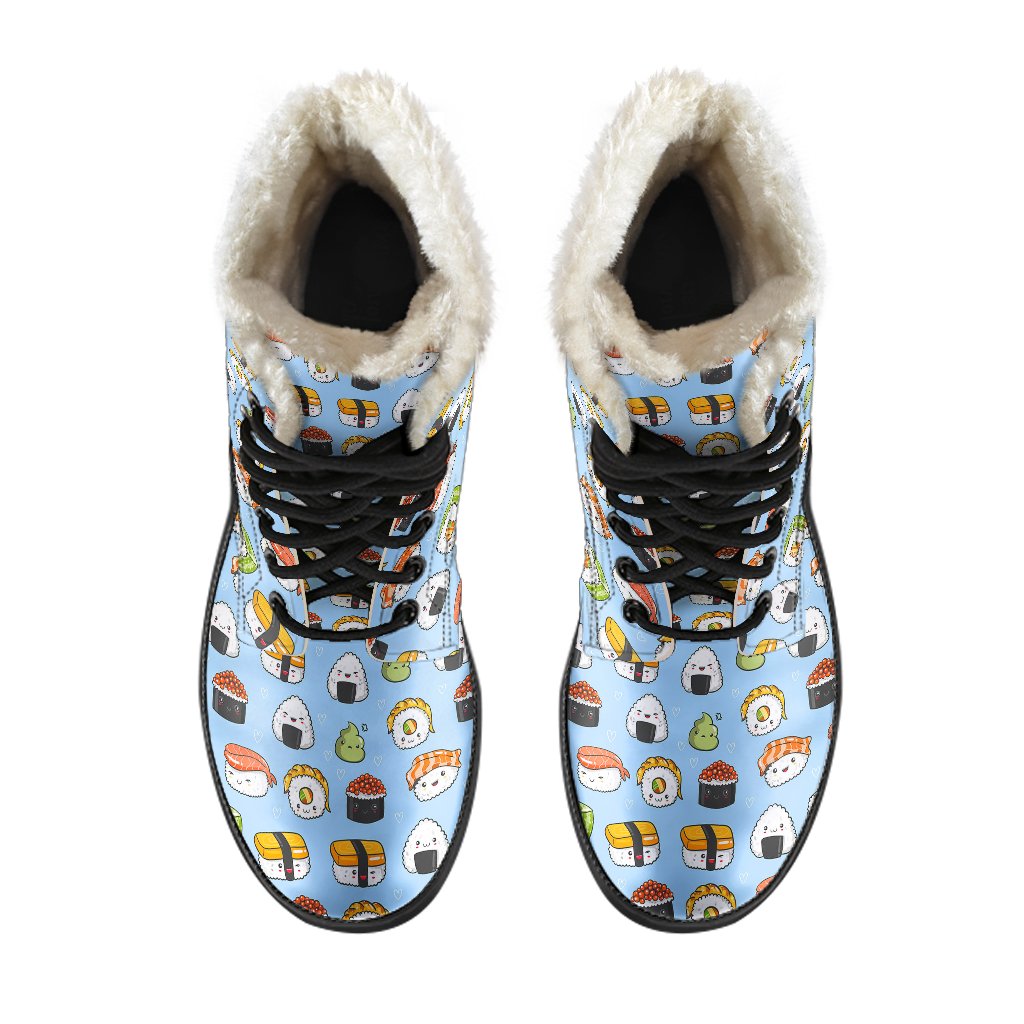 Sushi Cartoon Design Faux Fur Leather Boots-JTAMIGO.COM