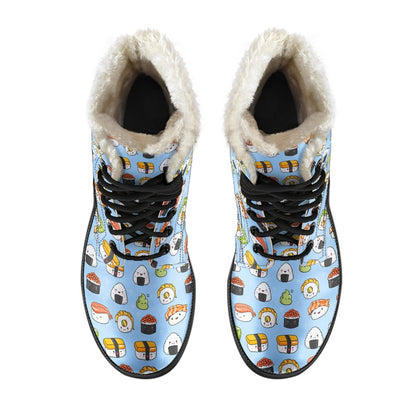 Sushi Cartoon Design Faux Fur Leather Boots-JTAMIGO.COM