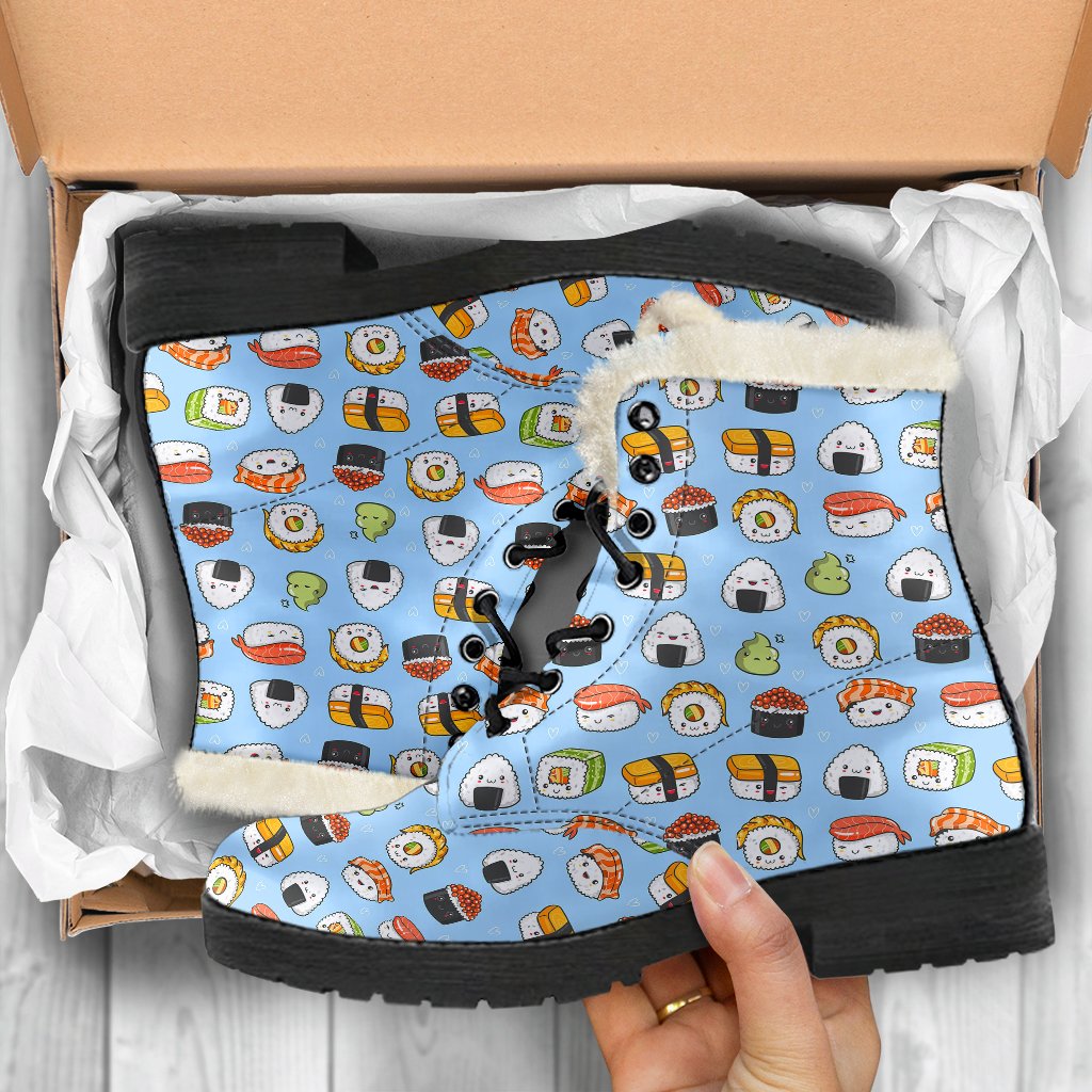 Sushi Cartoon Design Faux Fur Leather Boots-JTAMIGO.COM