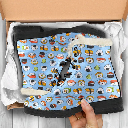 Sushi Cartoon Design Faux Fur Leather Boots-JTAMIGO.COM
