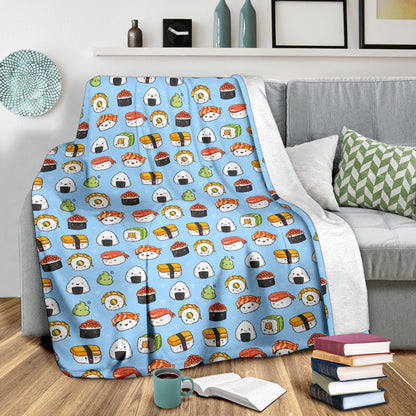 Sushi Cartoon Design Fleece Blanket