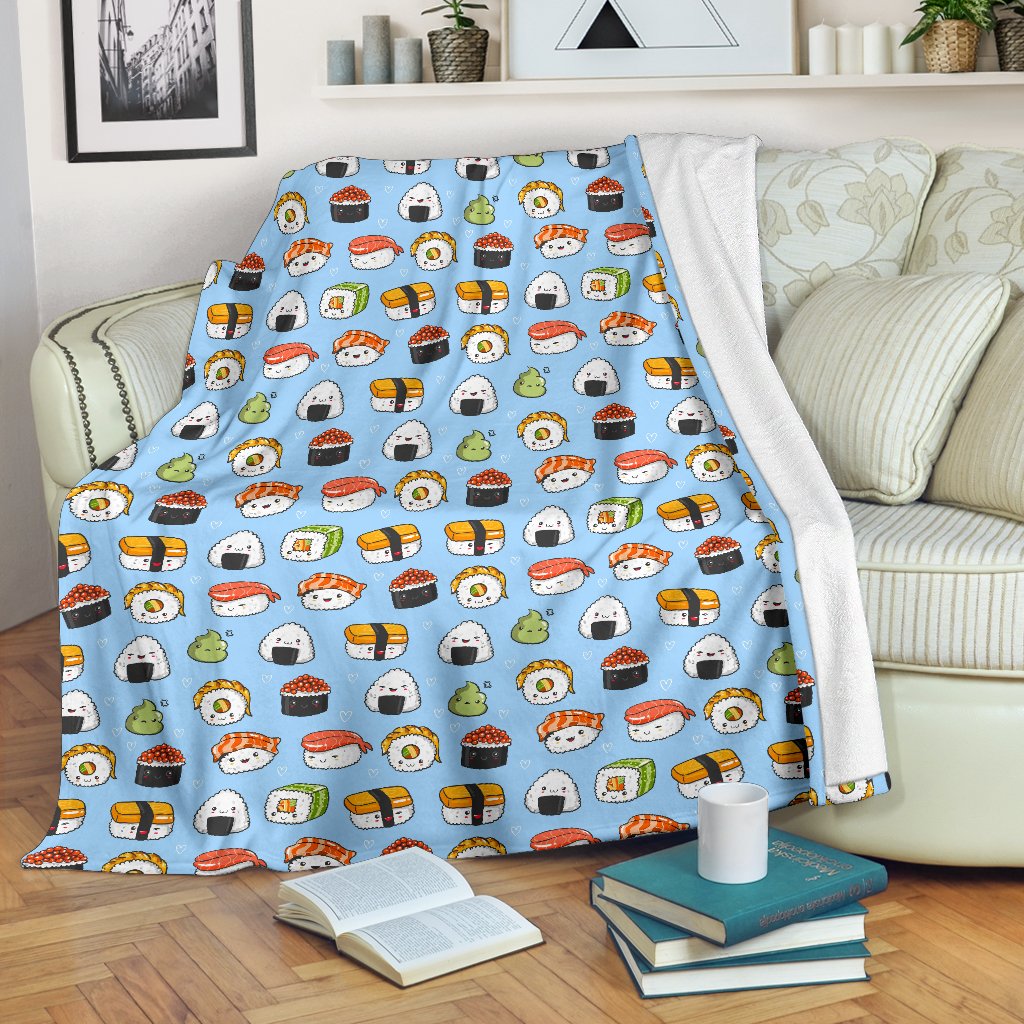 Sushi Cartoon Design Fleece Blanket