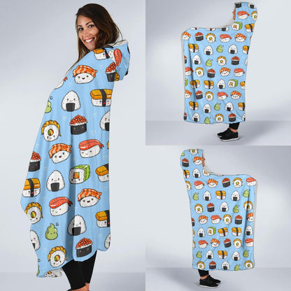 Sushi Cartoon Design Hooded Blanket-JTAMIGO.COM