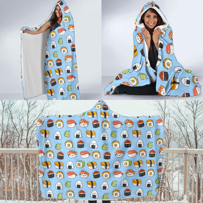 Sushi Cartoon Design Hooded Blanket-JTAMIGO.COM