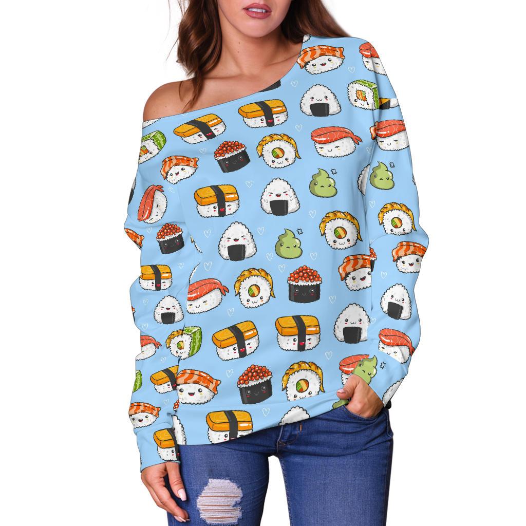 Sushi Cartoon Design Off Shoulder Sweatshirt