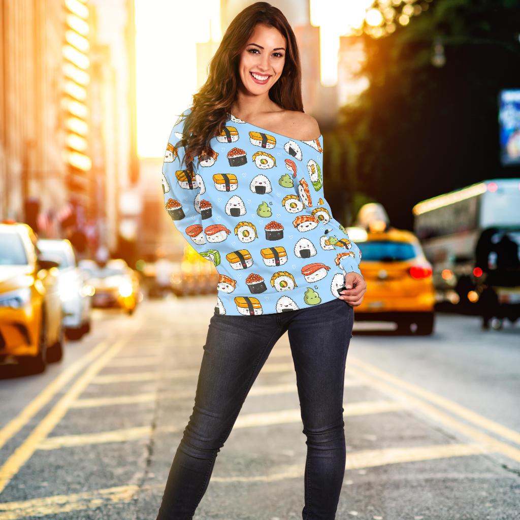 Sushi Cartoon Design Off Shoulder Sweatshirt