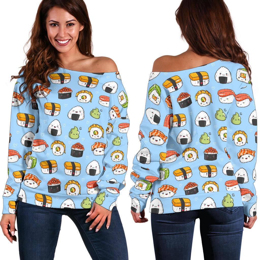 Sushi Cartoon Design Off Shoulder Sweatshirt