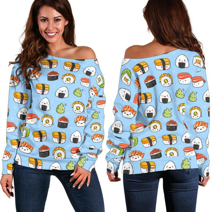 Sushi Cartoon Design Off Shoulder Sweatshirt