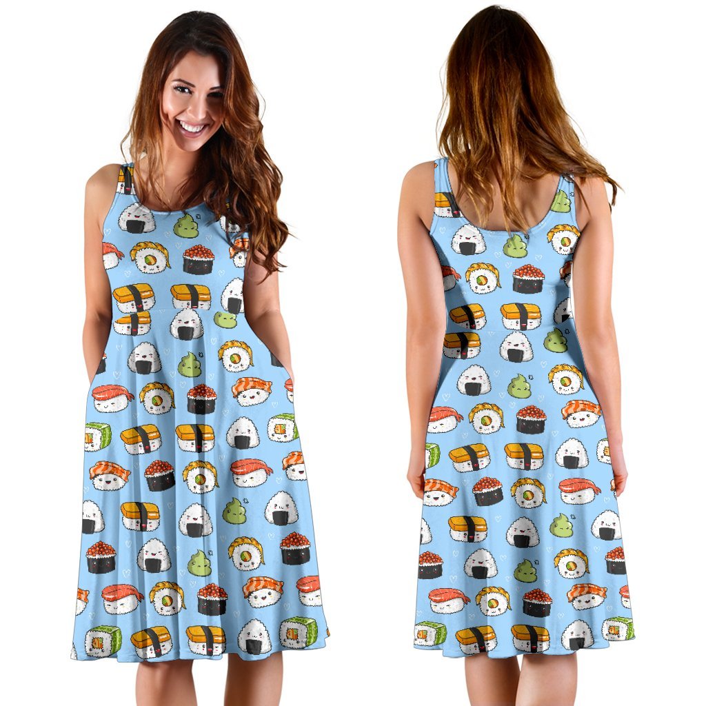 Sushi Cartoon Design Sleeveless Dress