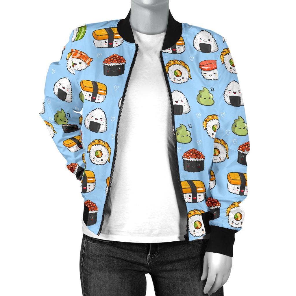 Sushi Cartoon Design Women Casual Bomber Jacket