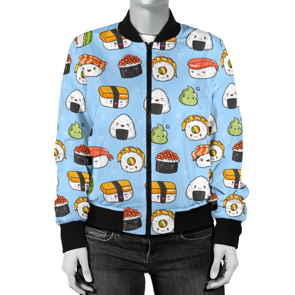 Sushi Cartoon Design Women Casual Bomber Jacket