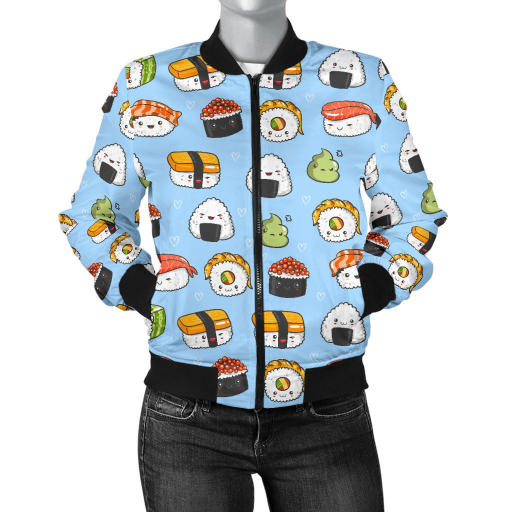Sushi Cartoon Design Women Casual Bomber Jacket