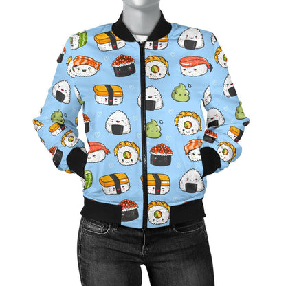 Sushi Cartoon Design Women Casual Bomber Jacket