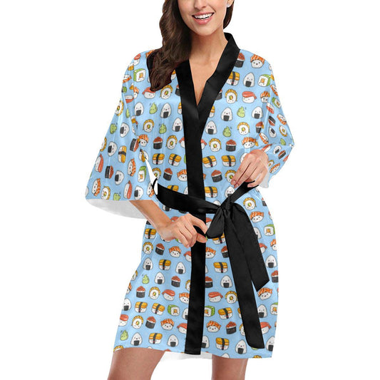 Sushi Cartoon Design Women Short Kimono Robe