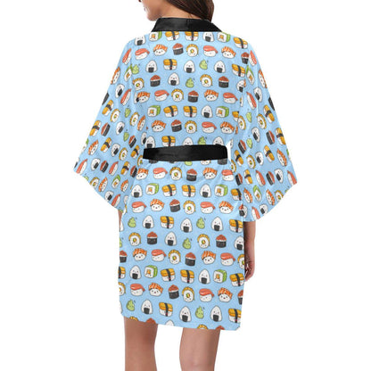 Sushi Cartoon Design Women Short Kimono Robe