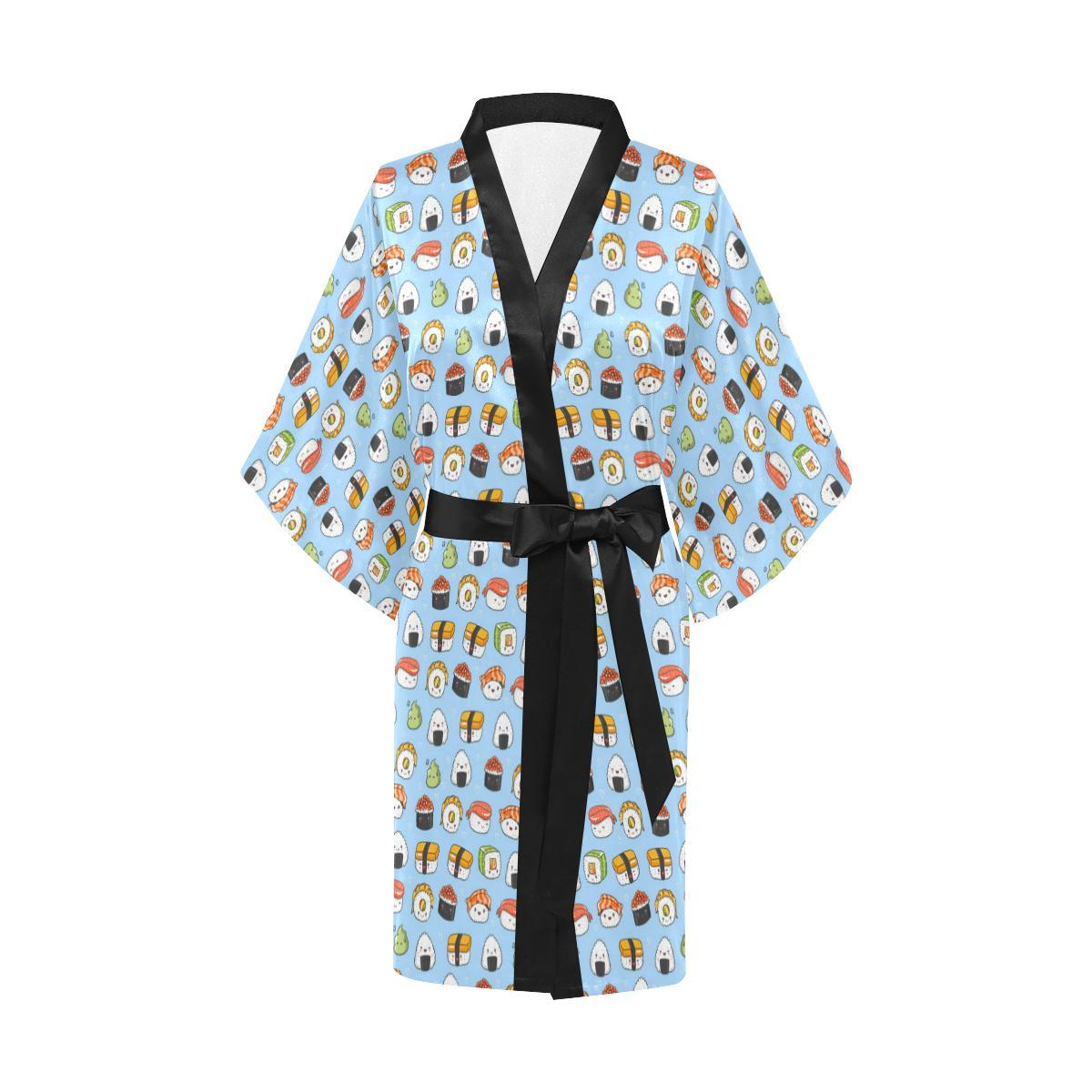 Sushi Cartoon Design Women Short Kimono Robe