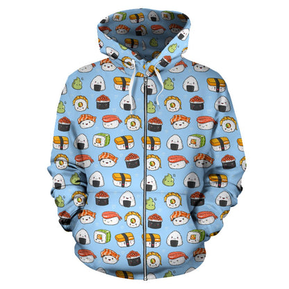 Sushi Cartoon Design Zip Up Hoodie