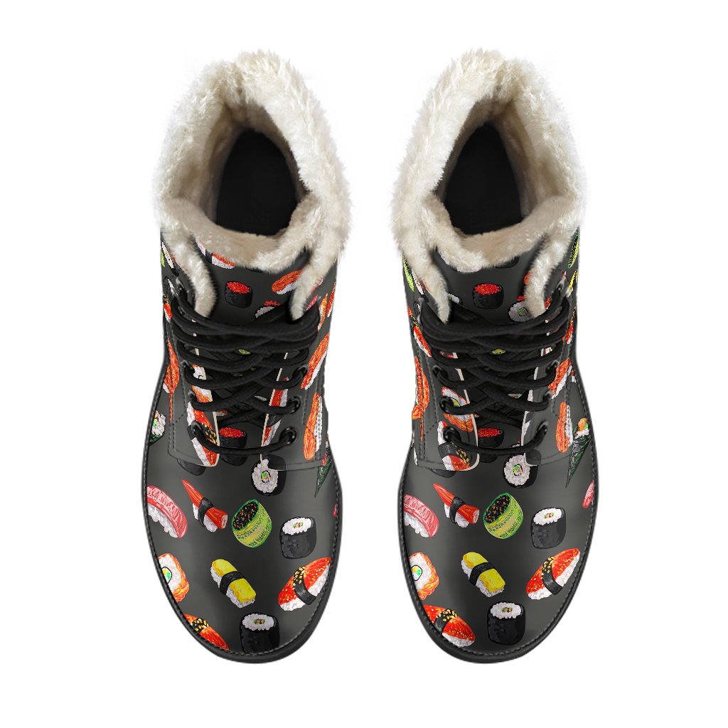Sushi Design Print Faux Fur Leather Boots-JTAMIGO.COM