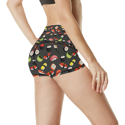 Sushi Design Print High Waisted Spandex Shorts-JTAMIGO.COM