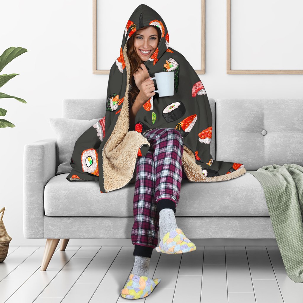 Sushi Design Print Hooded Blanket-JTAMIGO.COM