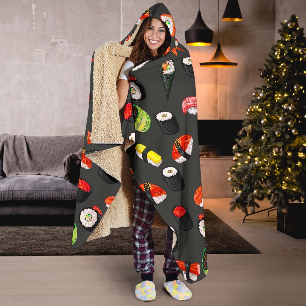 Sushi Design Print Hooded Blanket-JTAMIGO.COM