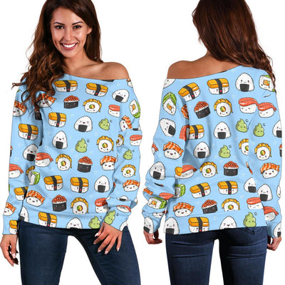 Sushi Design Print Off Shoulder Sweatshirt