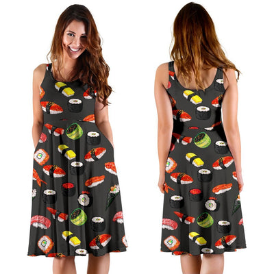 Sushi Design Print Sleeveless Dress