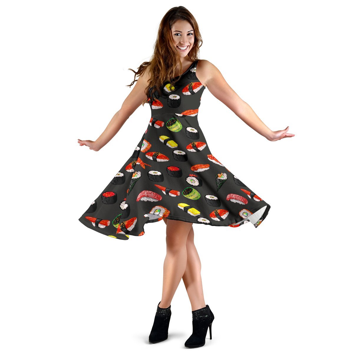 Sushi Design Print Sleeveless Dress