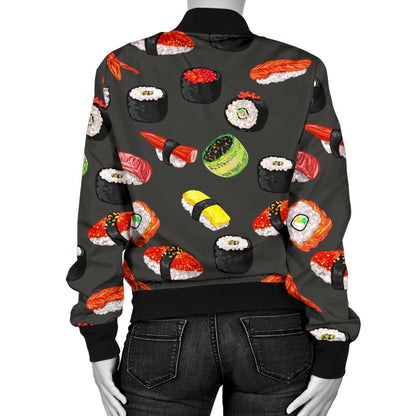 Sushi Design Print Women Casual Bomber Jacket