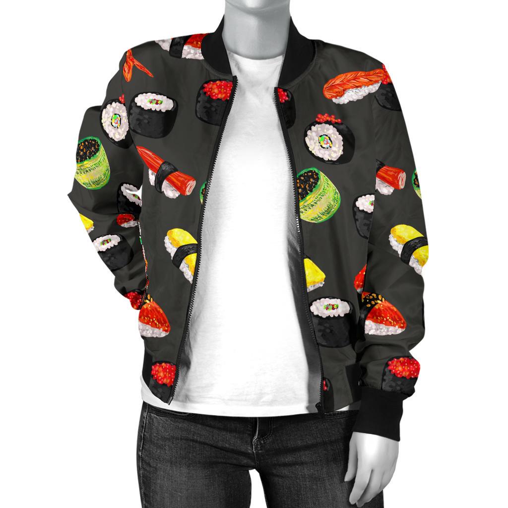 Sushi Design Print Women Casual Bomber Jacket