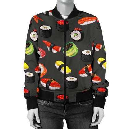 Sushi Design Print Women Casual Bomber Jacket