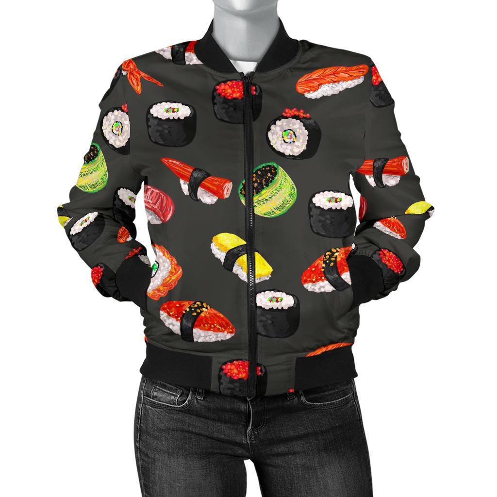 Sushi Design Print Women Casual Bomber Jacket