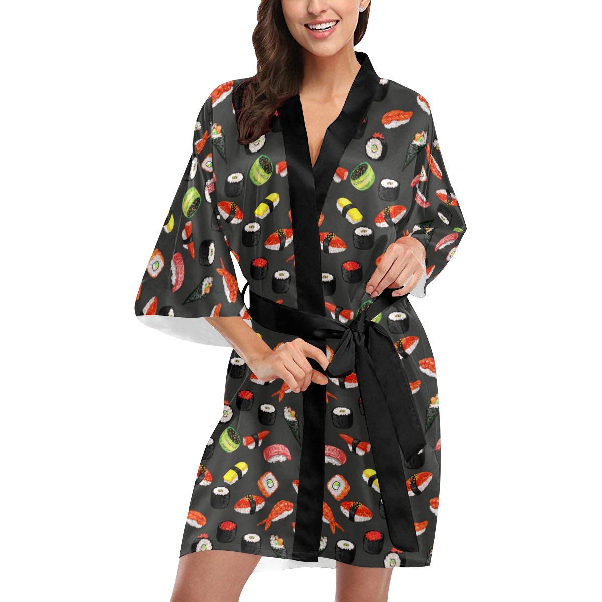 Sushi Design Print Women Short Kimono Robe