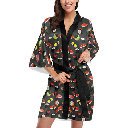Sushi Design Print Women Short Kimono Robe