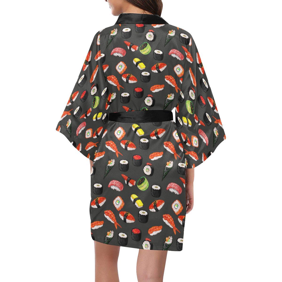 Sushi Design Print Women Short Kimono Robe