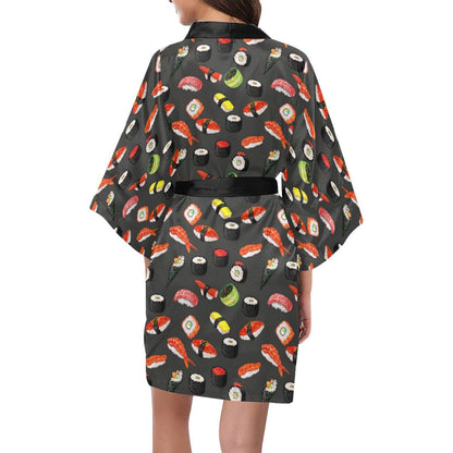 Sushi Design Print Women Short Kimono Robe